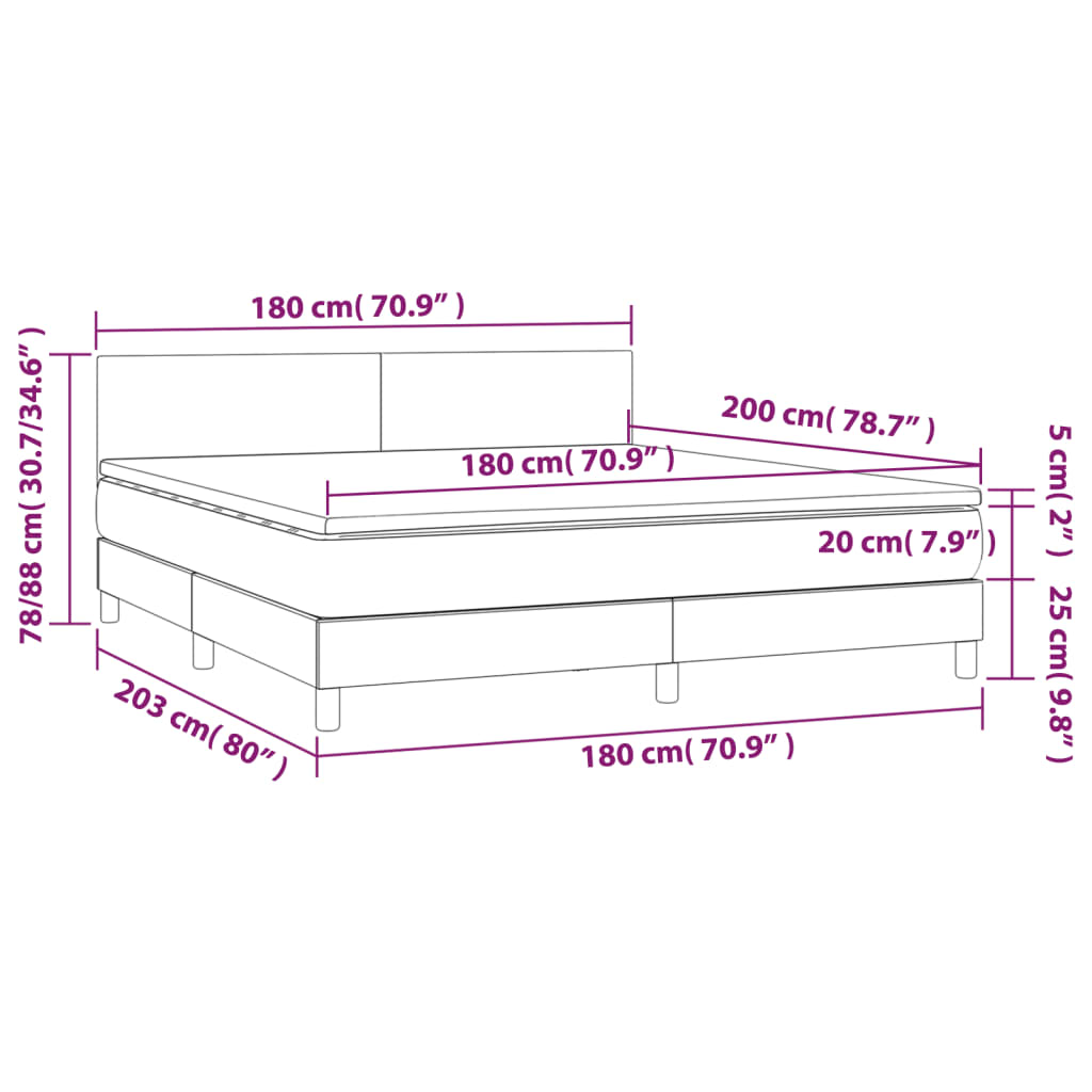 vidaXL Cama box spring colchón y LED cuero sintético blanco 180x200 cm