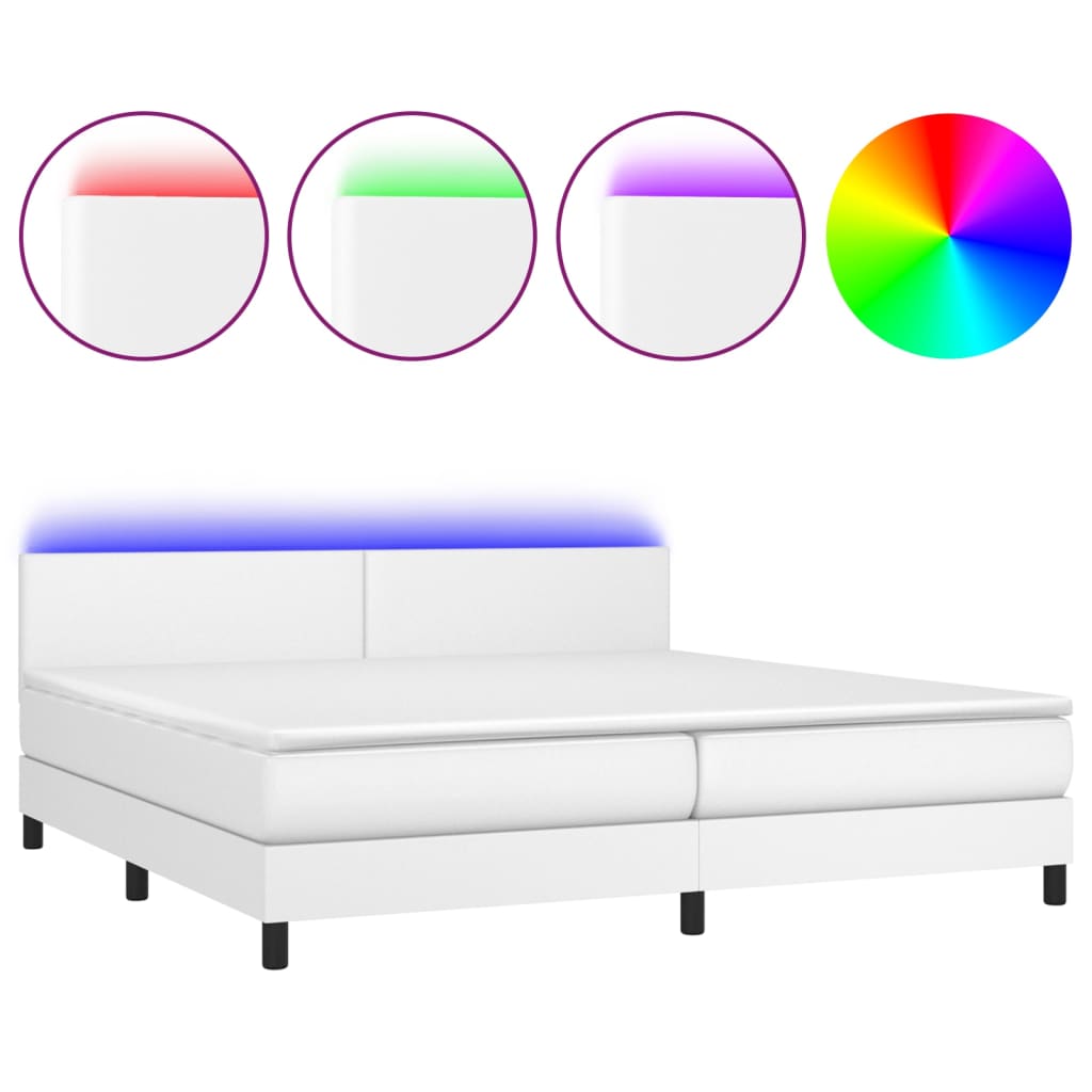 vidaXL Cama box spring colchón y LED cuero sintético blanco 200x200 cm