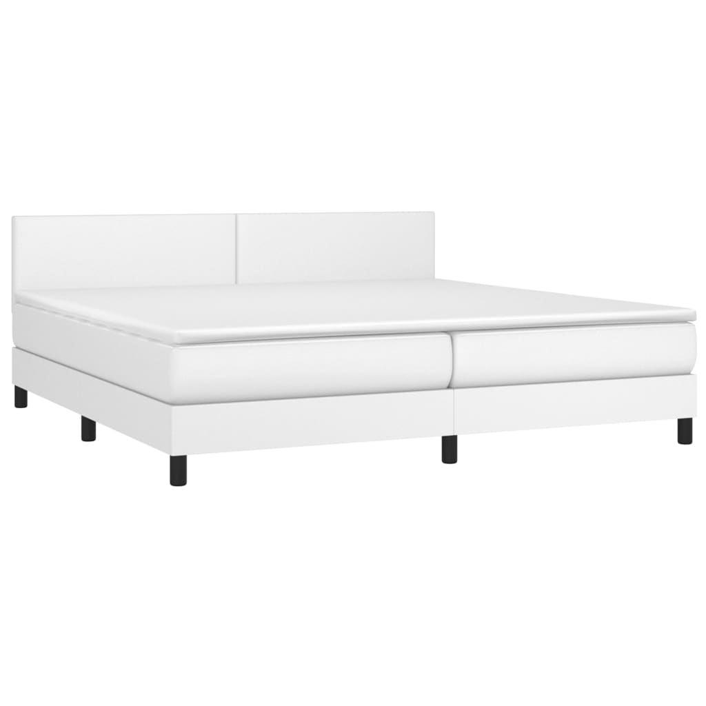 vidaXL Cama box spring colchón y LED cuero sintético blanco 200x200 cm