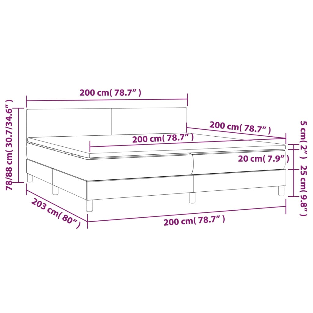 vidaXL Cama box spring colchón y LED cuero sintético blanco 200x200 cm