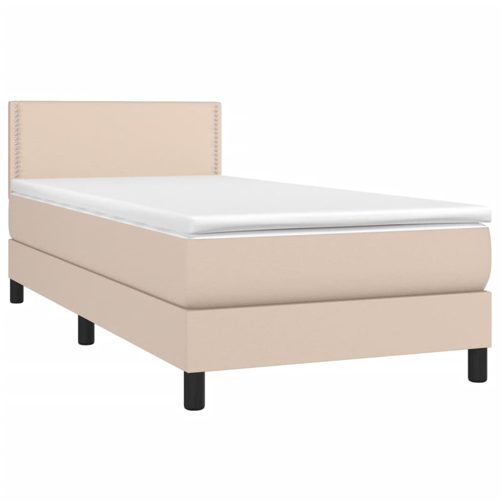 vidaXL Cama box spring colchón LED cuero sintético capuchino 90x190 cm