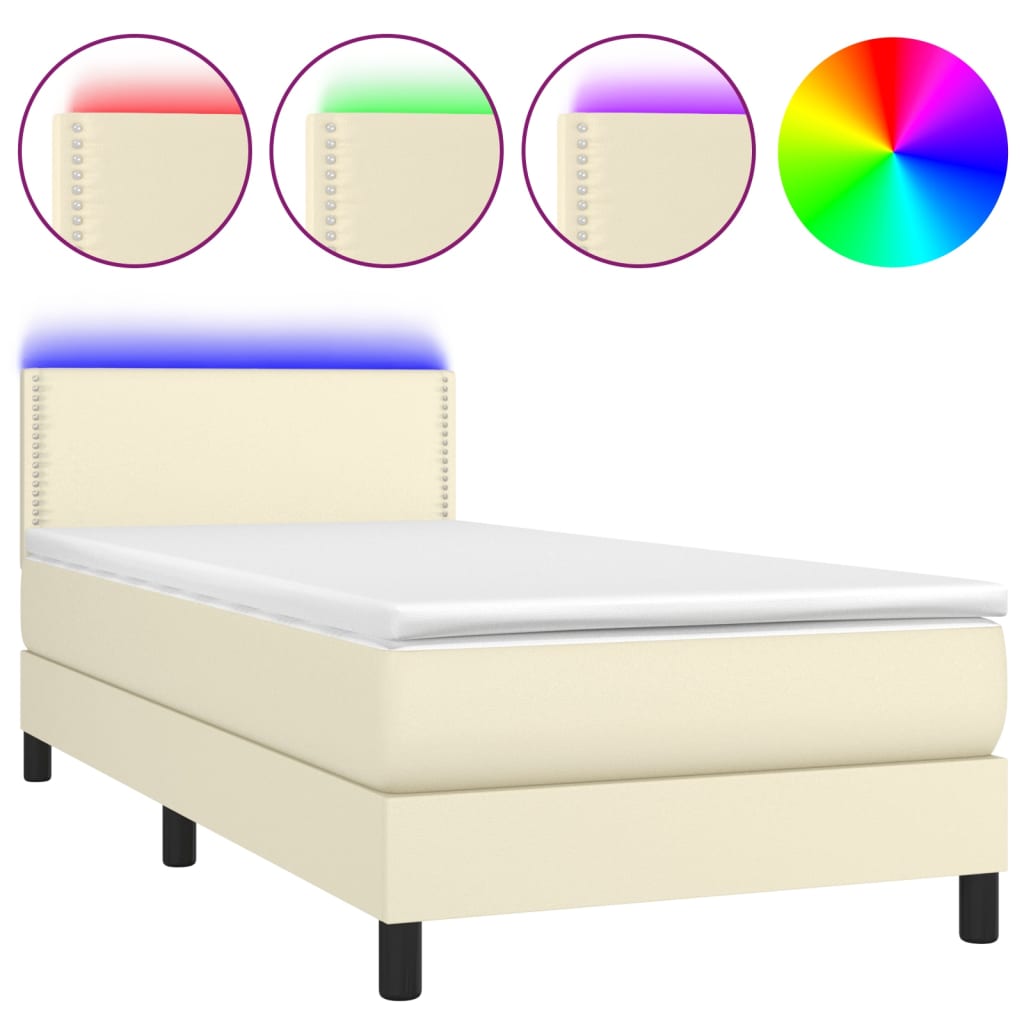 vidaXL Cama box spring colchón y LED cuero sintético crema 100x200 cm