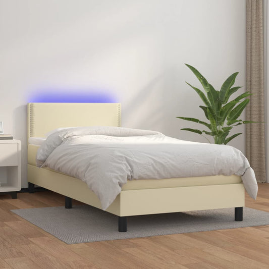 vidaXL Cama box spring colchón y LED cuero sintético crema 100x200 cm