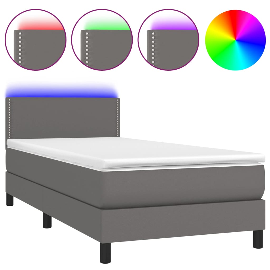 vidaXL Cama box spring colchón y LED cuero sintético gris 100x200 cm