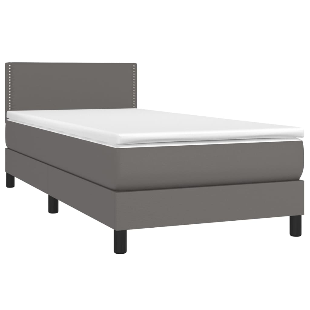 vidaXL Cama box spring colchón y LED cuero sintético gris 100x200 cm