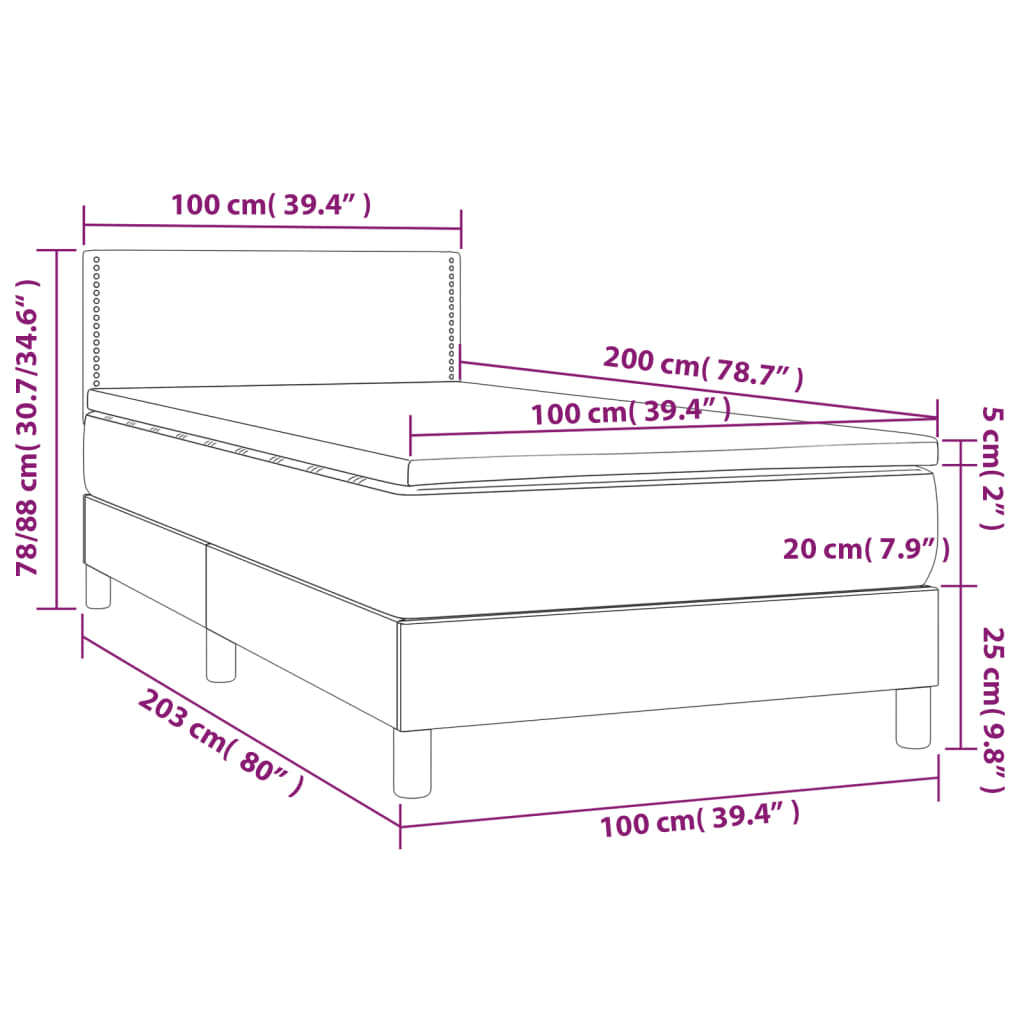 vidaXL Cama box spring colchón y LED cuero sintético gris 100x200 cm