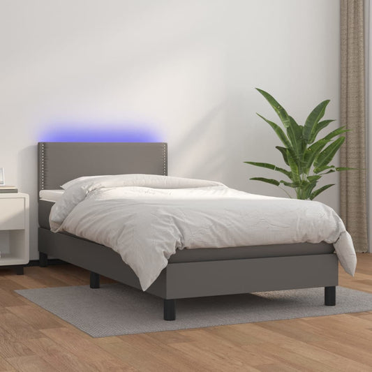 vidaXL Cama box spring colchón y LED cuero sintético gris 100x200 cm