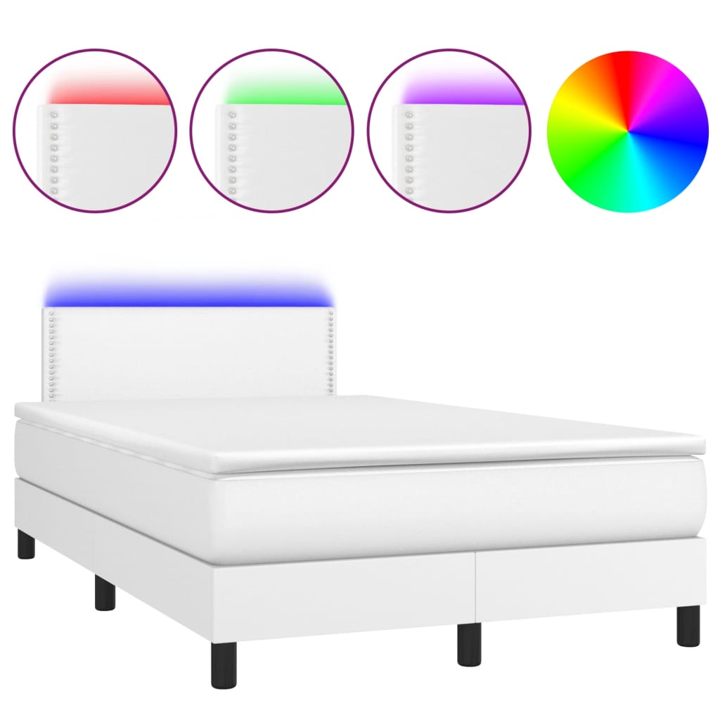 vidaXL Cama box spring colchón y LED cuero sintético blanco 120x200 cm