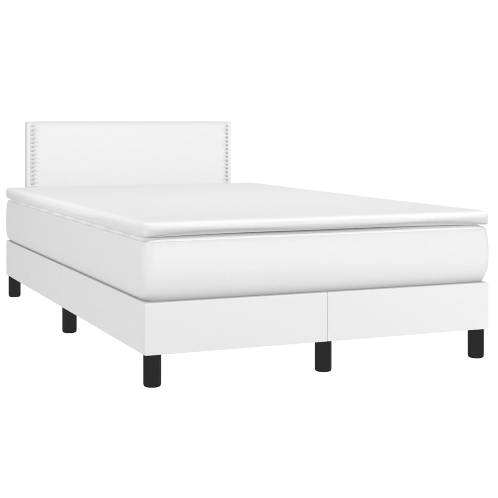 vidaXL Cama box spring colchón y LED cuero sintético blanco 120x200 cm