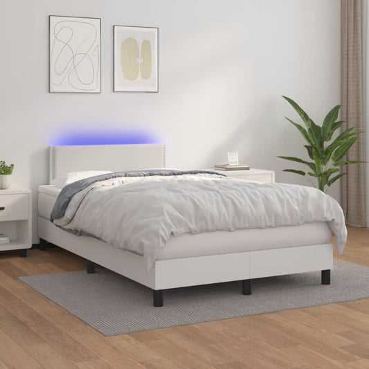 vidaXL Cama box spring colchón y LED cuero sintético blanco 120x200 cm