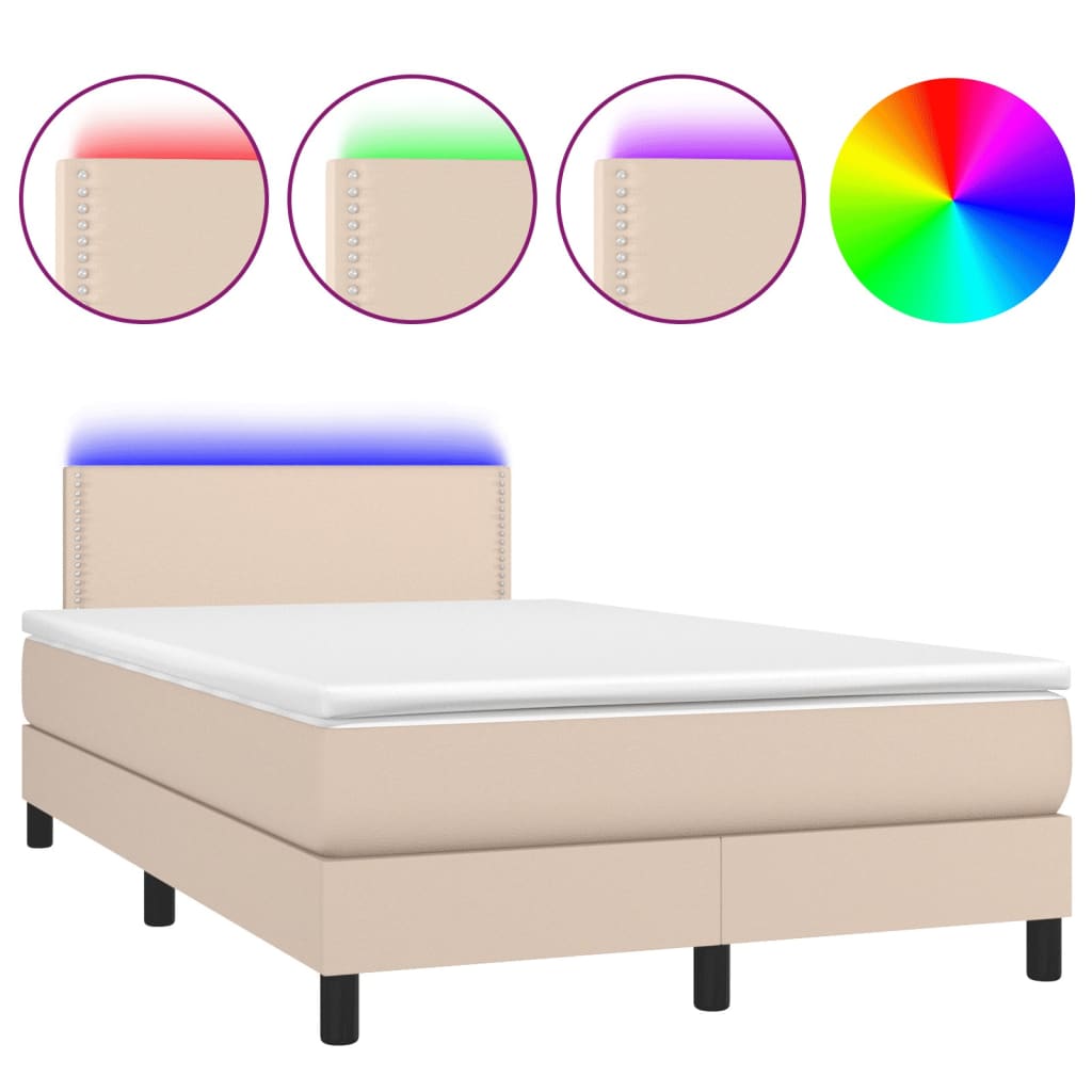 vidaXL Cama box spring colchón LED cuero sintético capuchino 120x200cm