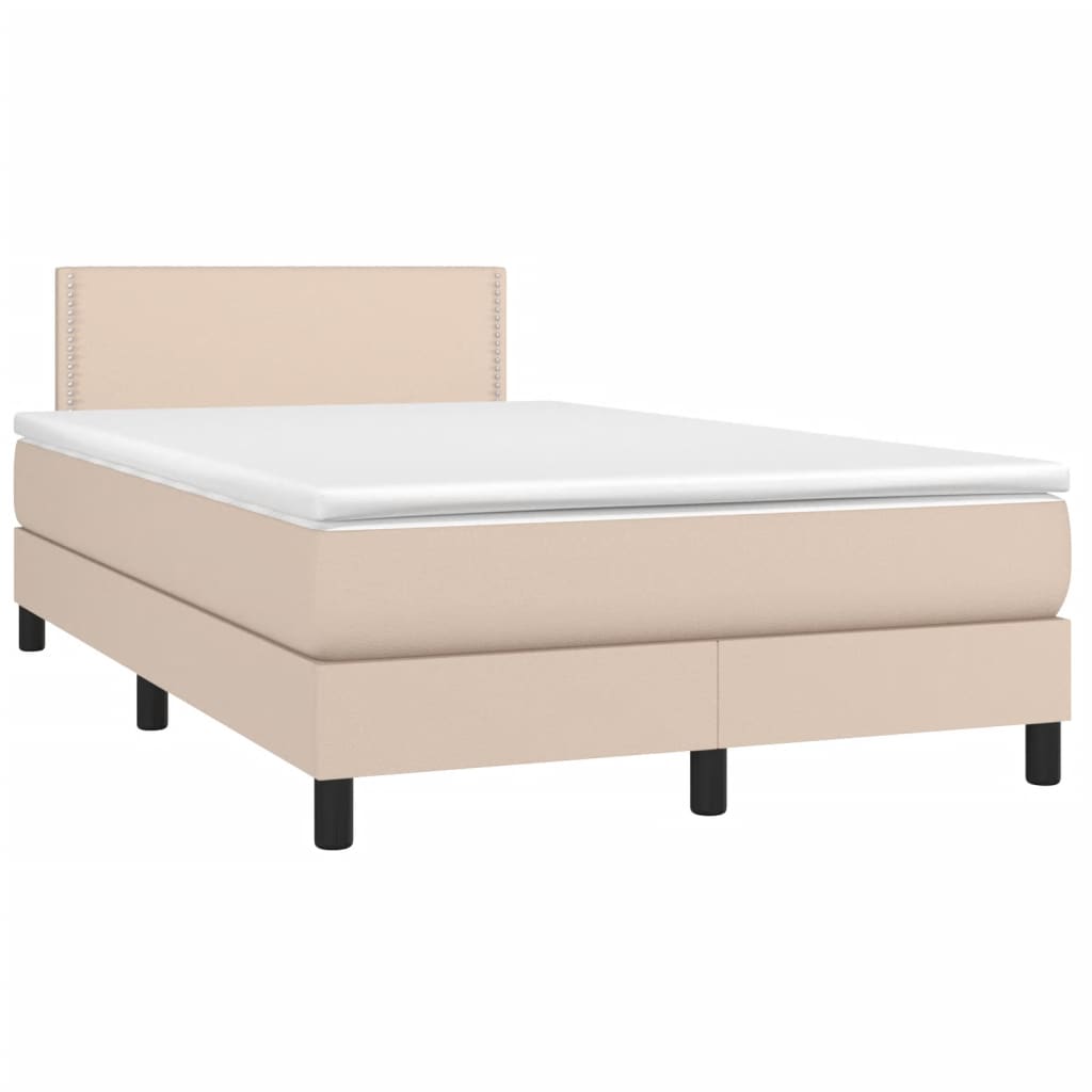 vidaXL Cama box spring colchón LED cuero sintético capuchino 120x200cm