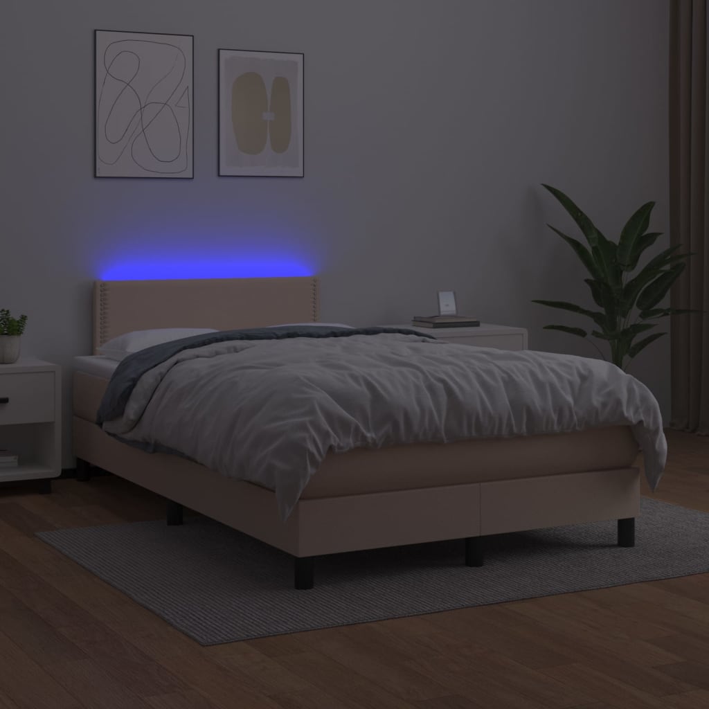 vidaXL Cama box spring colchón LED cuero sintético capuchino 120x200cm