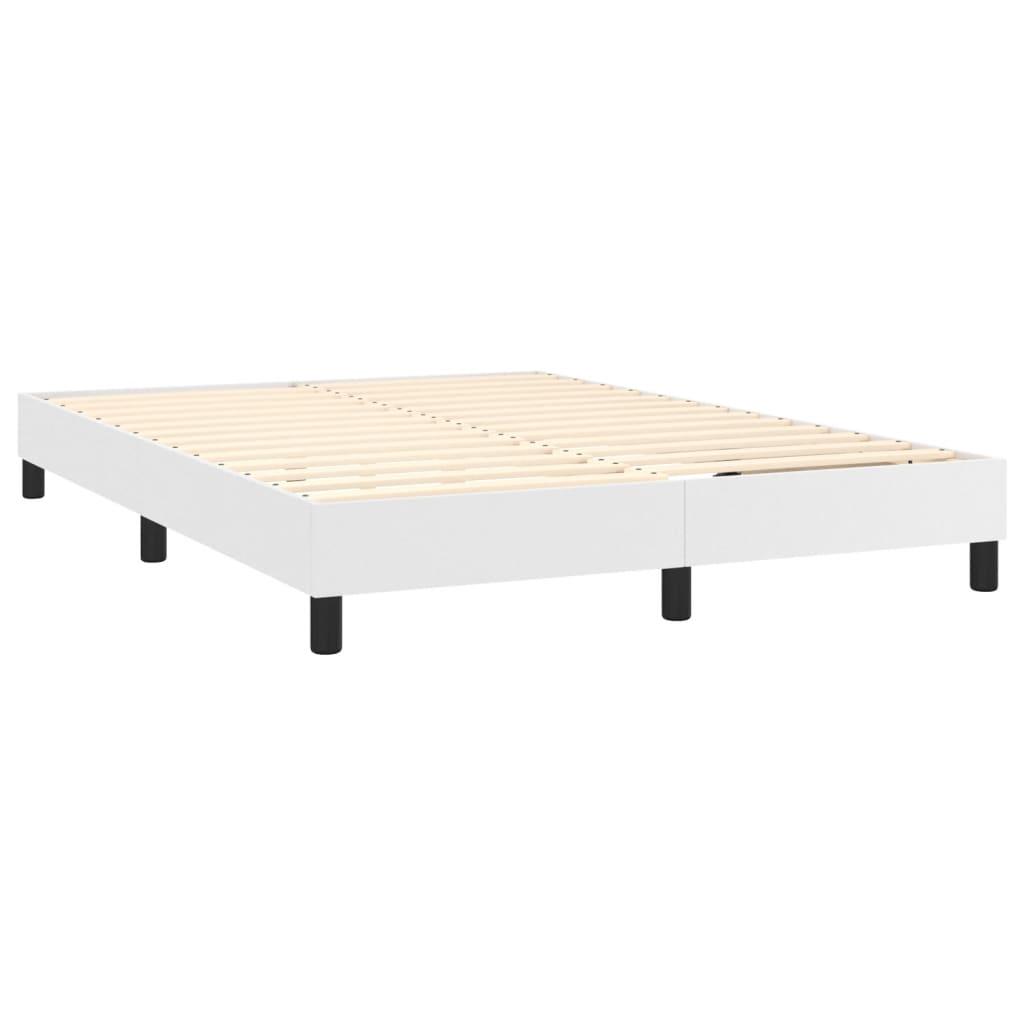 vidaXL Cama box spring colchón y LED cuero sintético blanco 140x200 cm