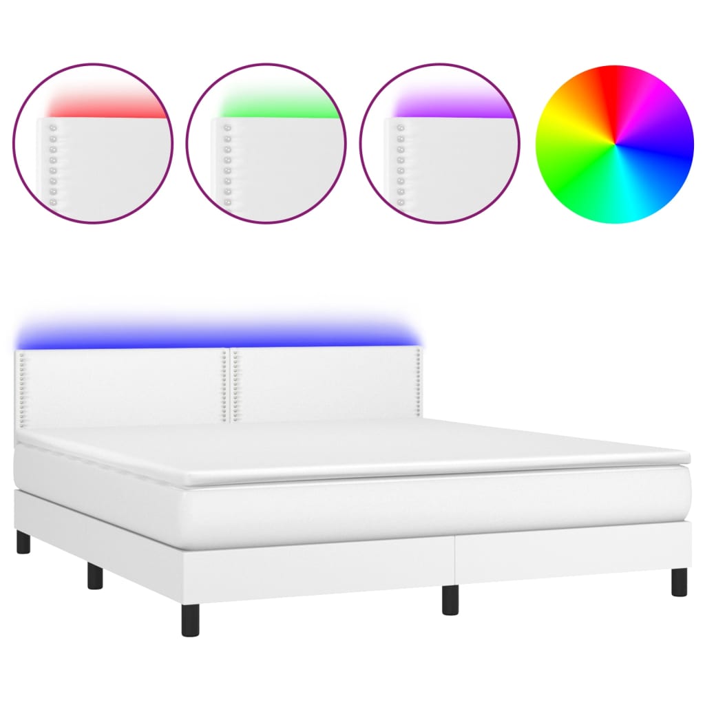 vidaXL Cama box spring colchón y LED cuero sintético blanco 160x200 cm