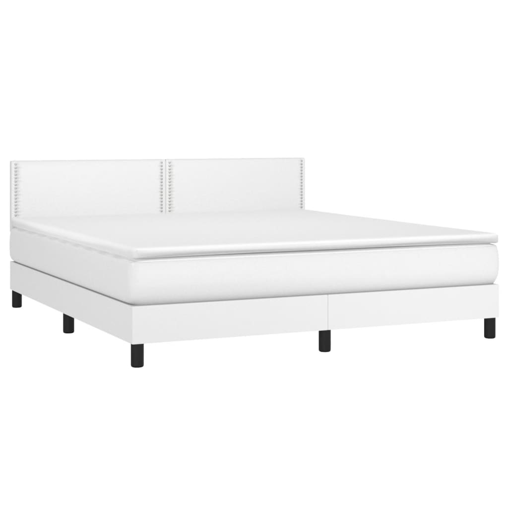 vidaXL Cama box spring colchón y LED cuero sintético blanco 160x200 cm