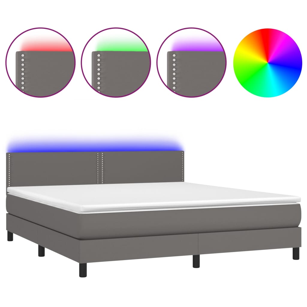 vidaXL Cama box spring colchón y LED cuero sintético gris 160x200 cm