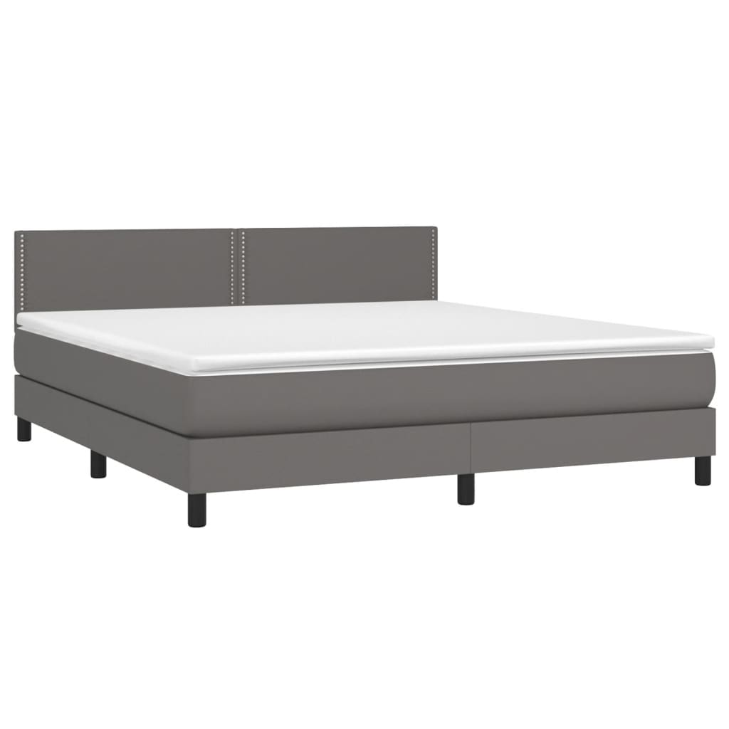 vidaXL Cama box spring colchón y LED cuero sintético gris 160x200 cm