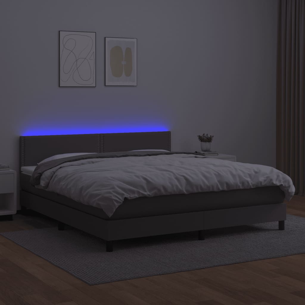 vidaXL Cama box spring colchón y LED cuero sintético gris 160x200 cm