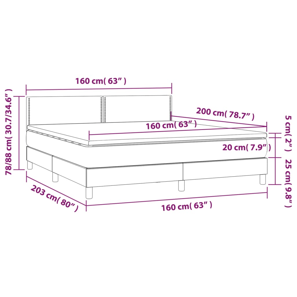 vidaXL Cama box spring colchón y LED cuero sintético gris 160x200 cm