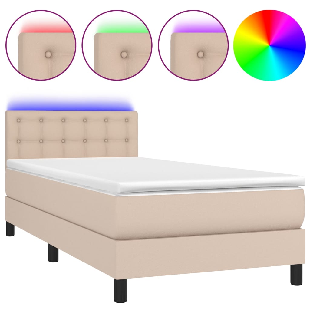 vidaXL Cama box spring colchón LED cuero sintético capuchino 80x200 cm