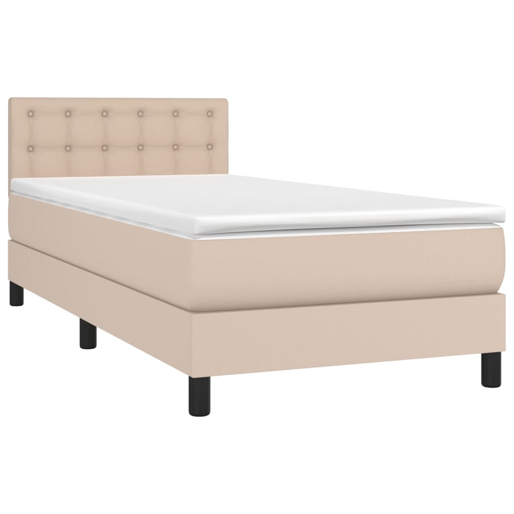 vidaXL Cama box spring colchón LED cuero sintético capuchino 80x200 cm