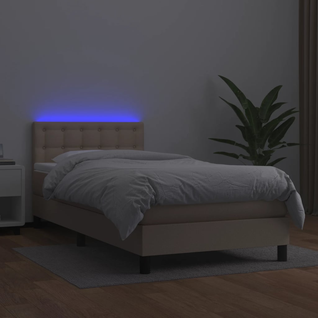 vidaXL Cama box spring colchón LED cuero sintético capuchino 80x200 cm