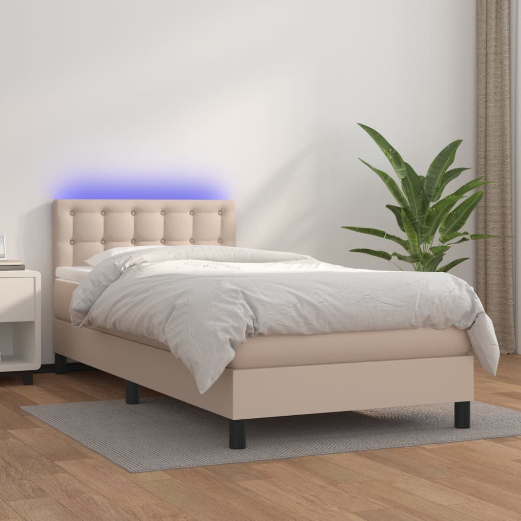 vidaXL Cama box spring colchón LED cuero sintético capuchino 80x200 cm