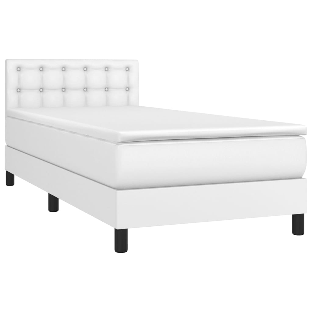 vidaXL Cama box spring colchón y LED cuero sintético blanco 100x200 cm