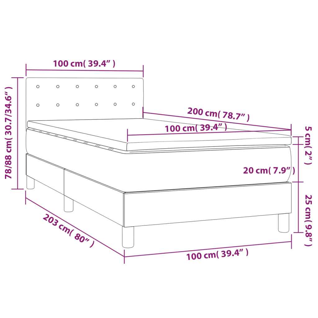 vidaXL Cama box spring colchón y LED cuero sintético blanco 100x200 cm