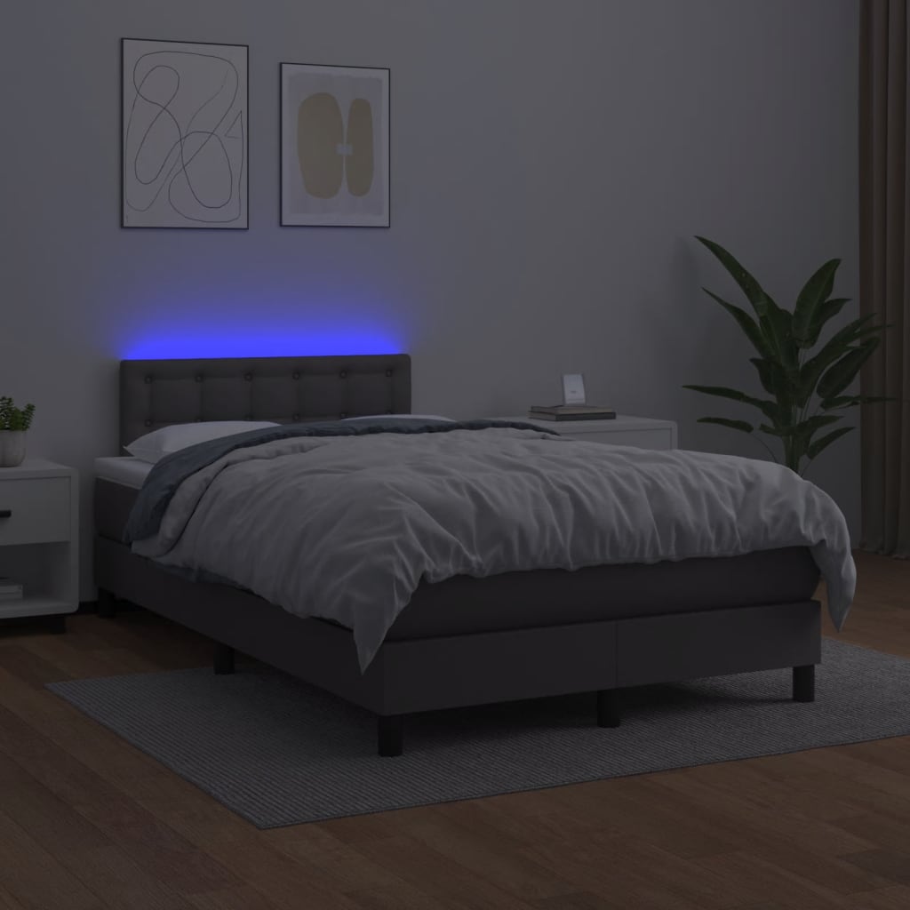 vidaXL Cama box spring colchón y LED cuero sintético gris 120x200 cm