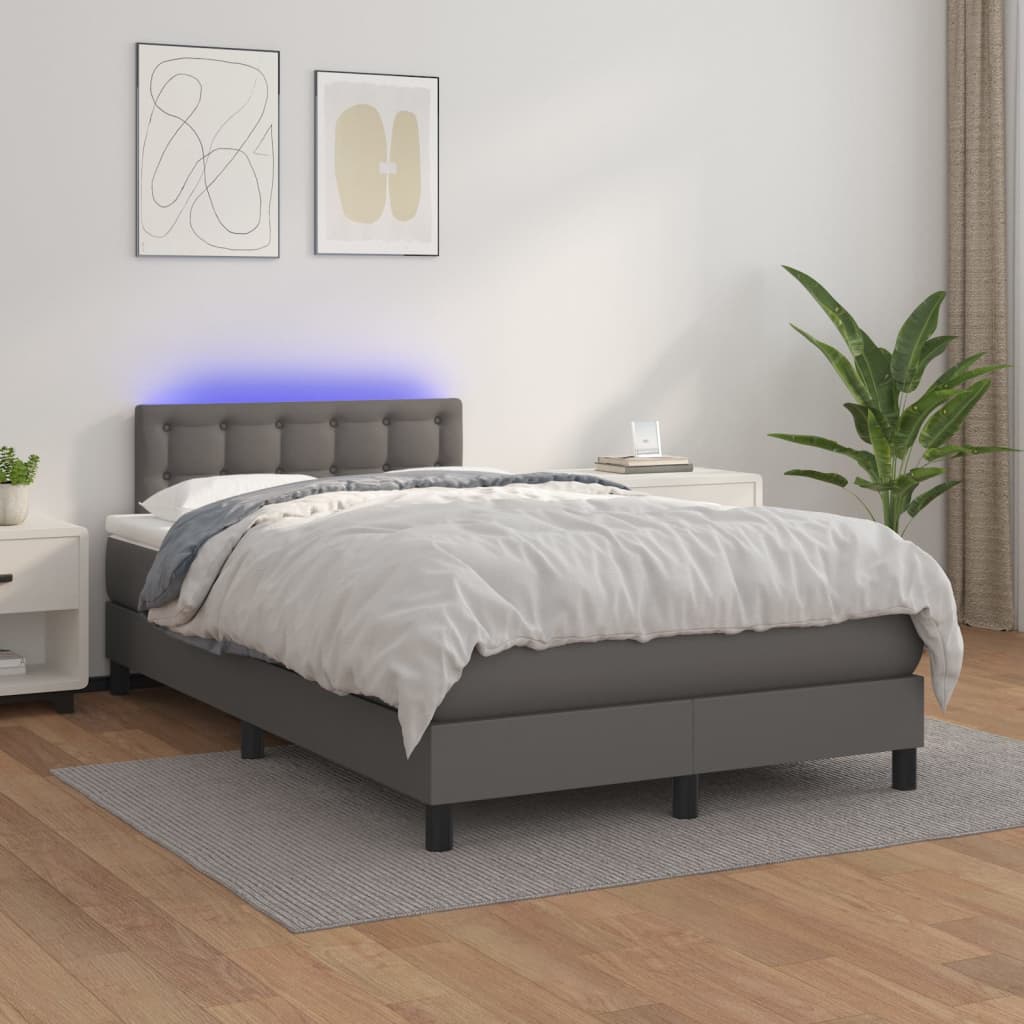 vidaXL Cama box spring colchón y LED cuero sintético gris 120x200 cm