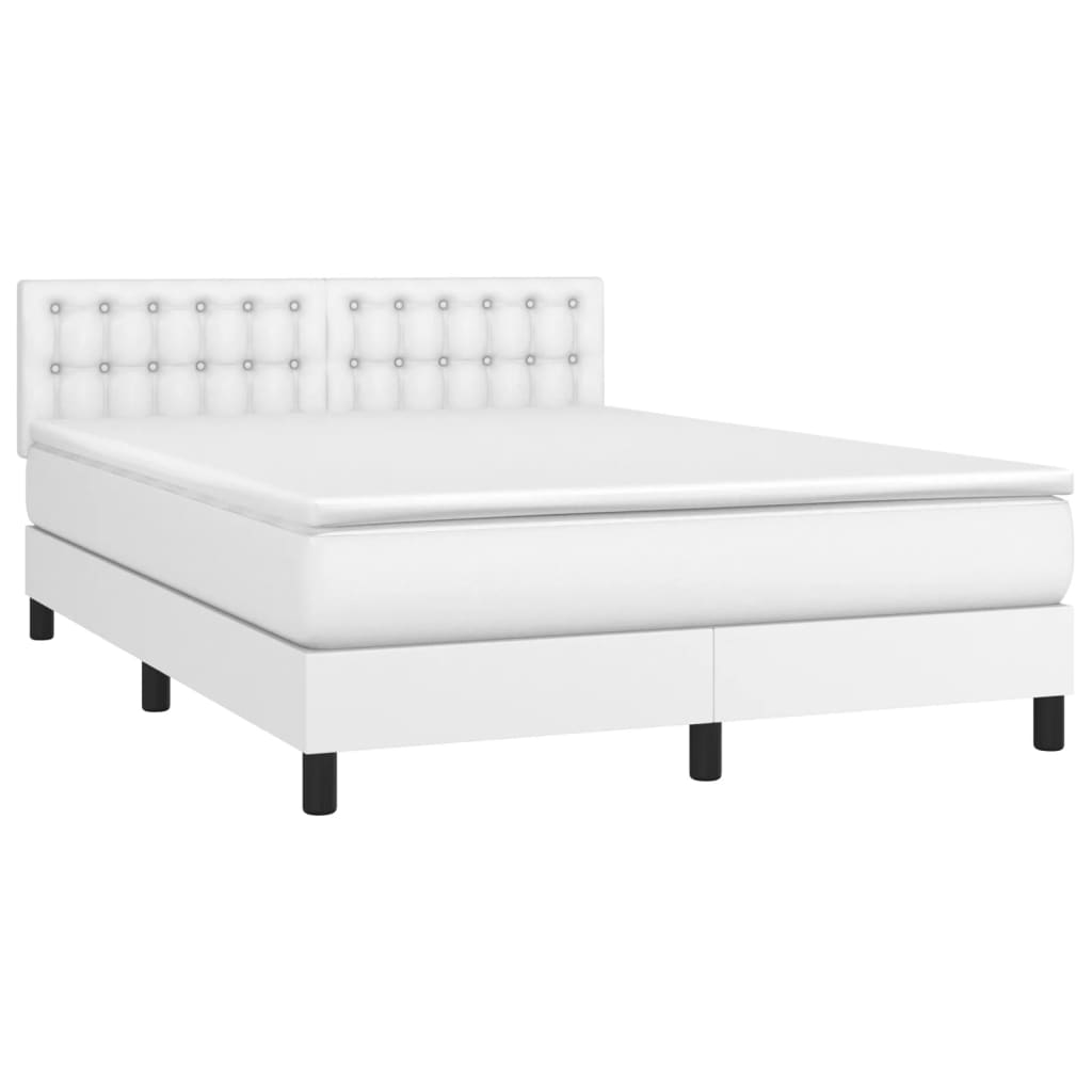 vidaXL Cama box spring colchón y LED cuero sintético blanco 140x190 cm