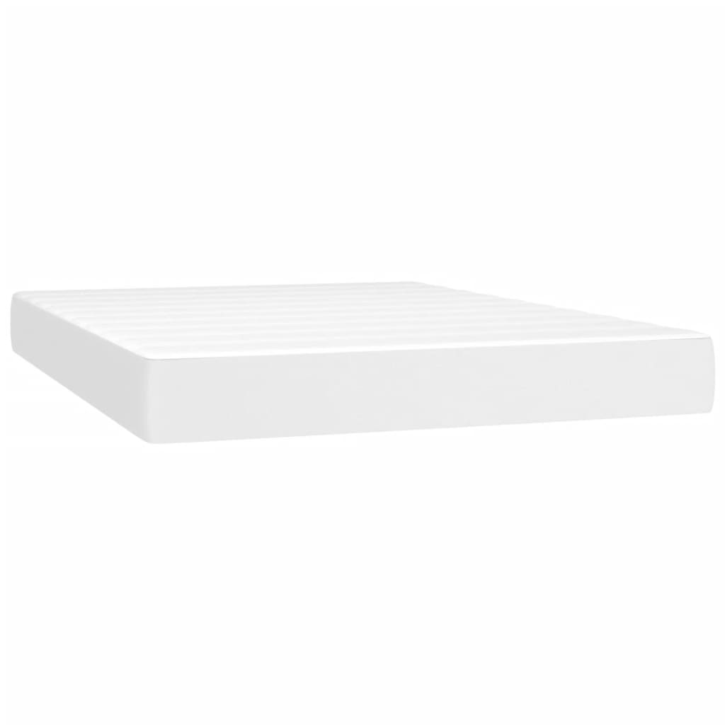 vidaXL Cama box spring colchón y LED cuero sintético blanco 140x190 cm