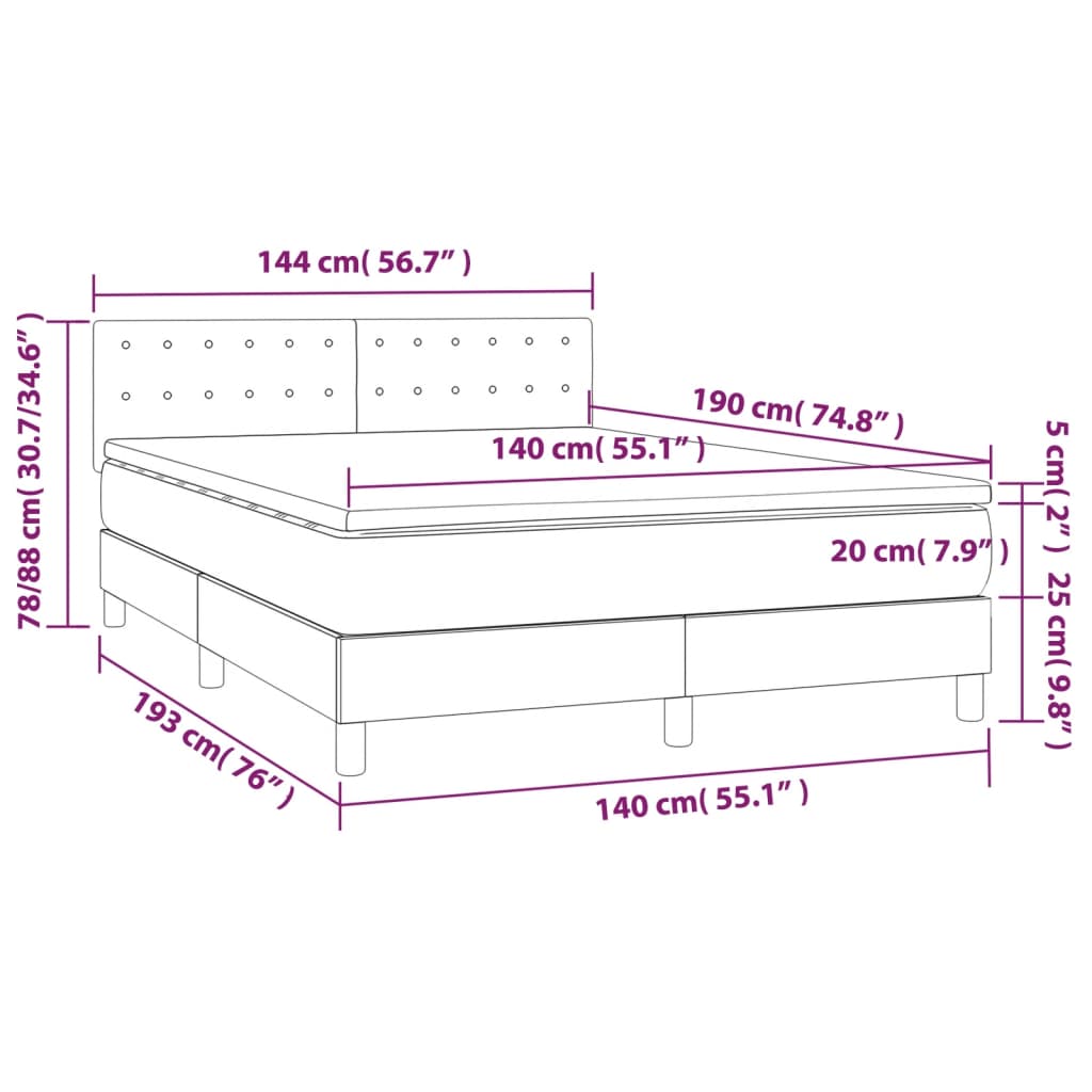 vidaXL Cama box spring colchón y LED cuero sintético blanco 140x190 cm