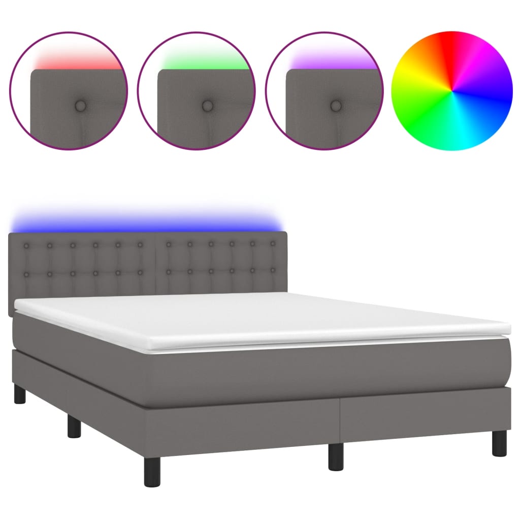 vidaXL Cama box spring colchón y LED cuero sintético gris 140x200 cm