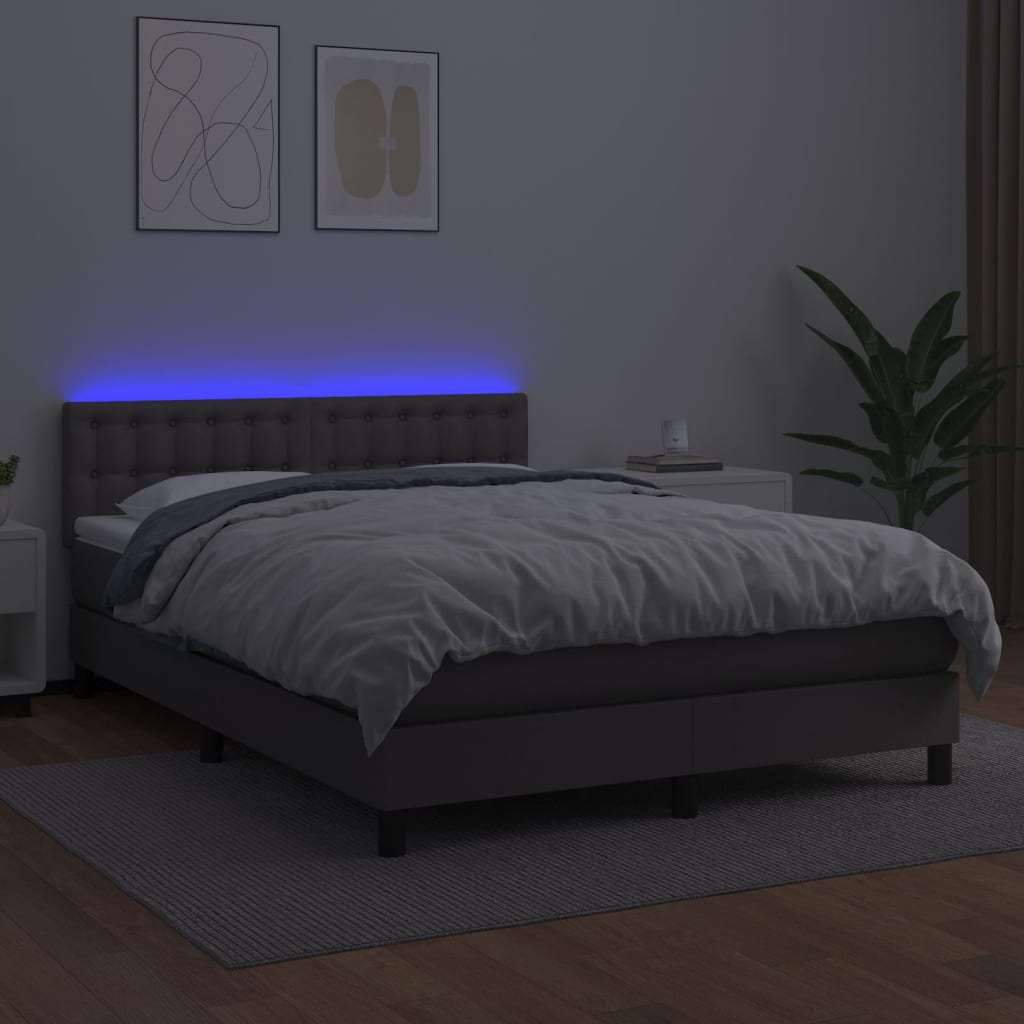 vidaXL Cama box spring colchón y LED cuero sintético gris 140x200 cm