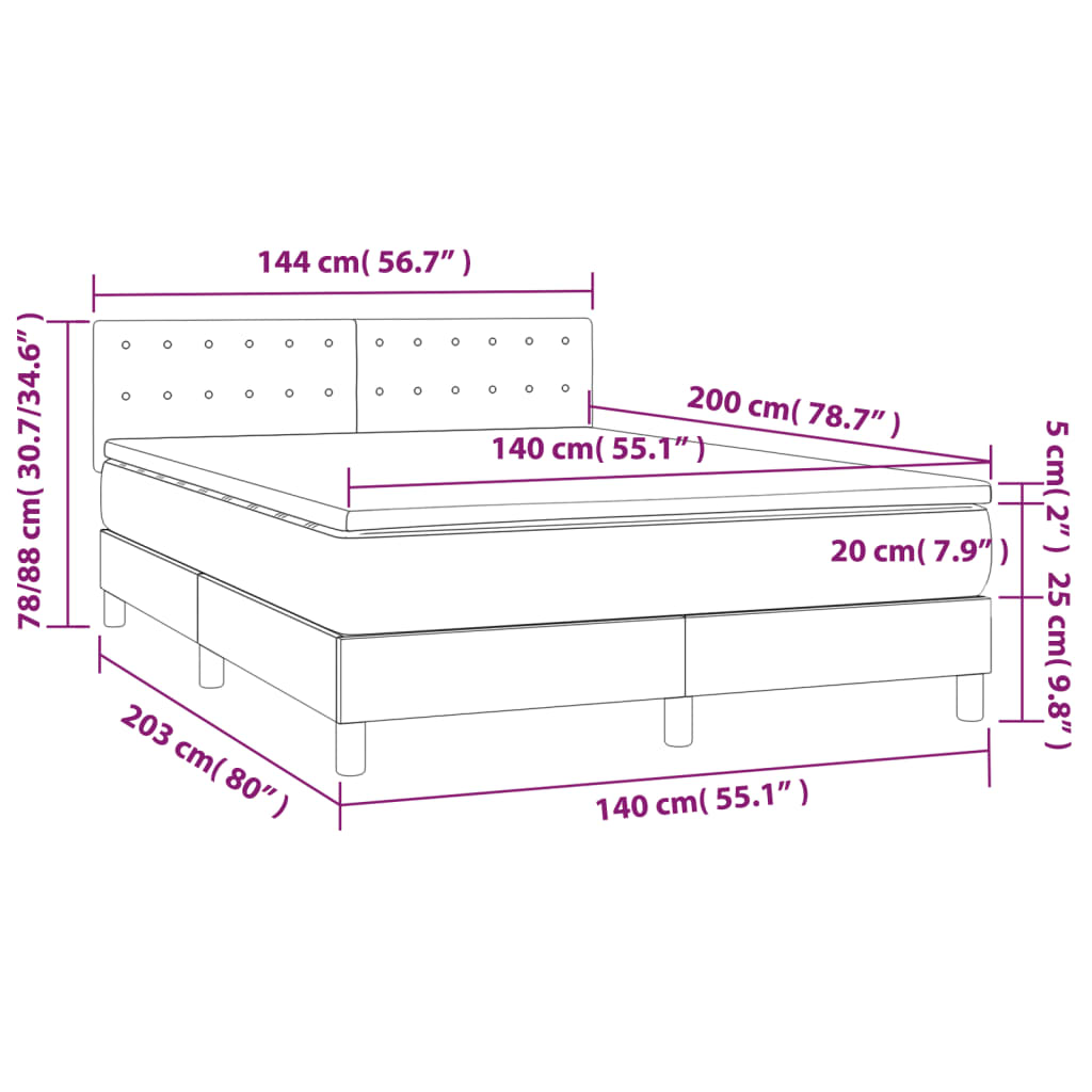 vidaXL Cama box spring colchón y LED cuero sintético gris 140x200 cm