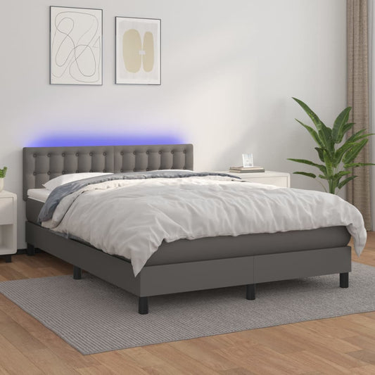 vidaXL Cama box spring colchón y LED cuero sintético gris 140x200 cm