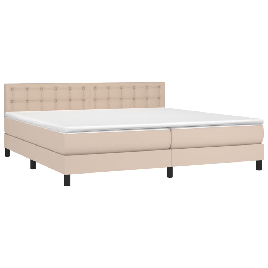 vidaXL Cama box spring colchón LED cuero sintético capuchino 200x200cm