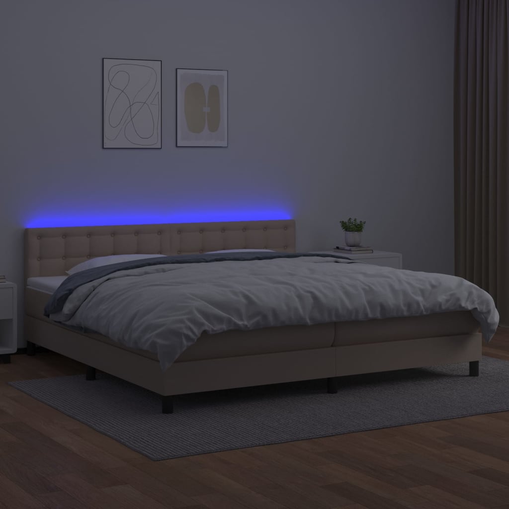 vidaXL Cama box spring colchón LED cuero sintético capuchino 200x200cm