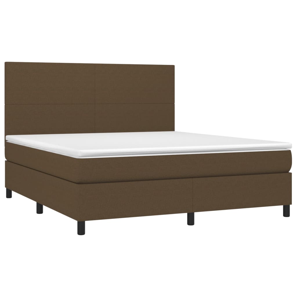 vidaXL Cama box spring colchón luces LED tela marrón oscuro 180x200cm