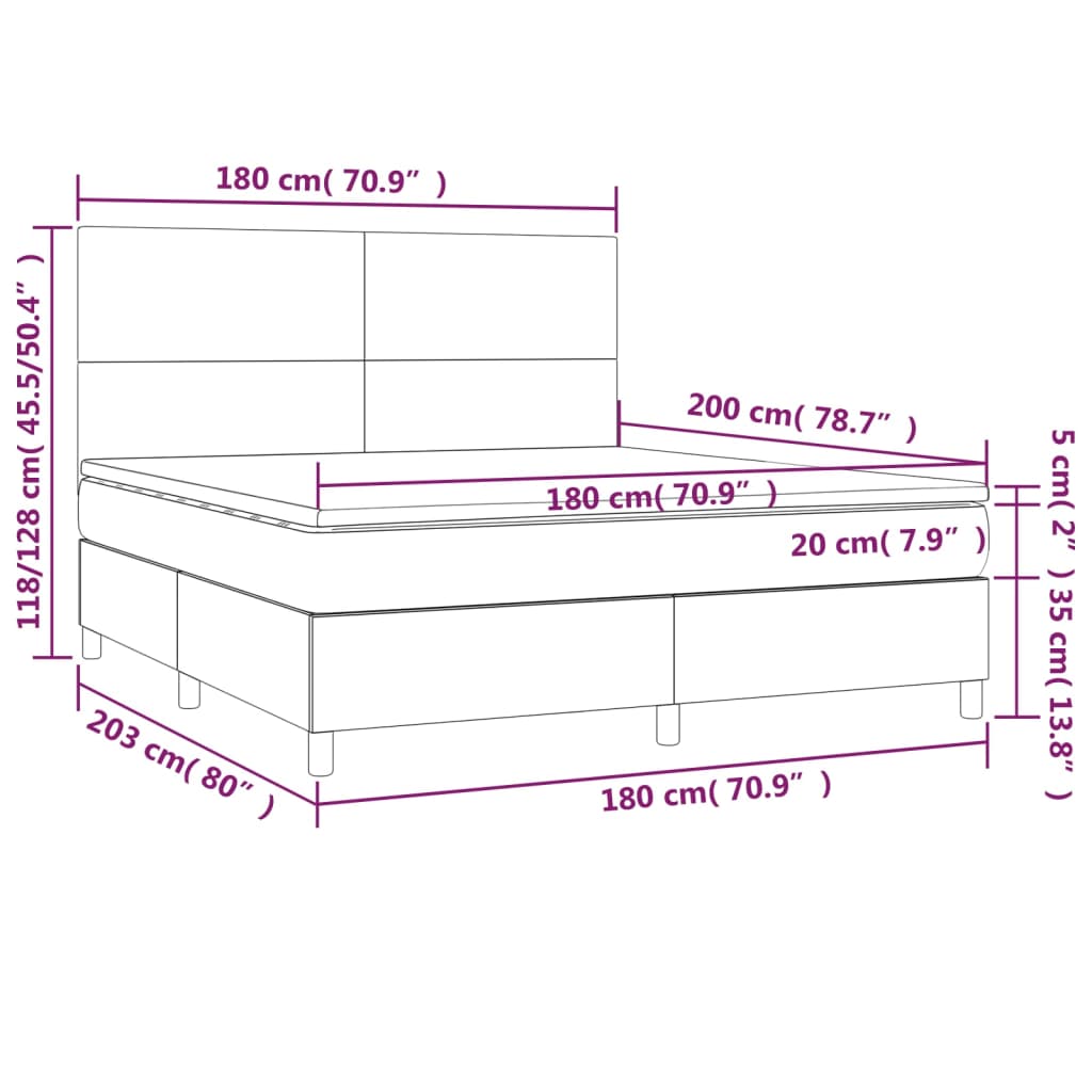 vidaXL Cama box spring colchón luces LED tela marrón oscuro 180x200cm