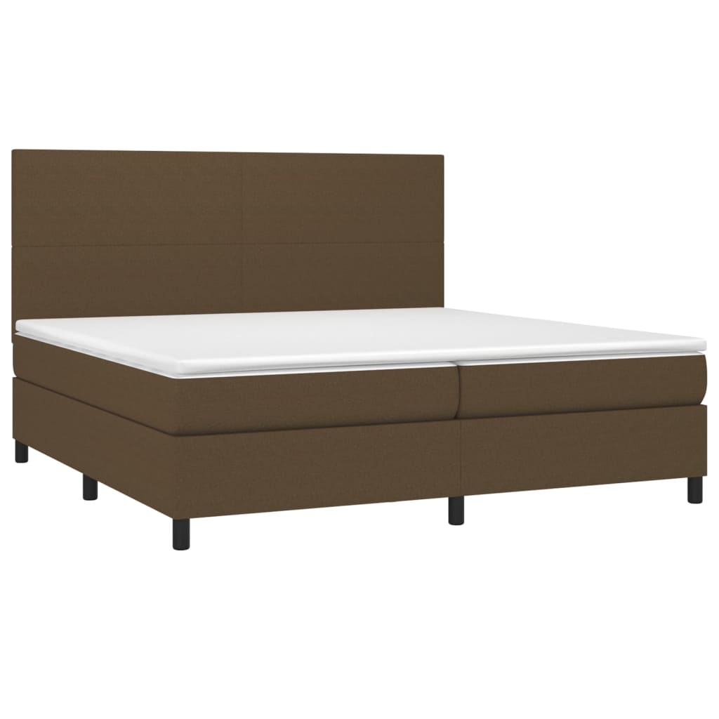 vidaXL Cama box spring colchón luces LED tela marrón oscuro 200x200 cm