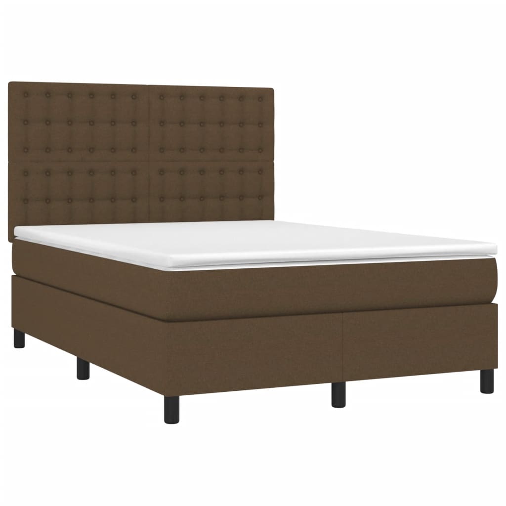 vidaXL Cama box spring colchón luces LED tela marrón oscuro 140x200cm