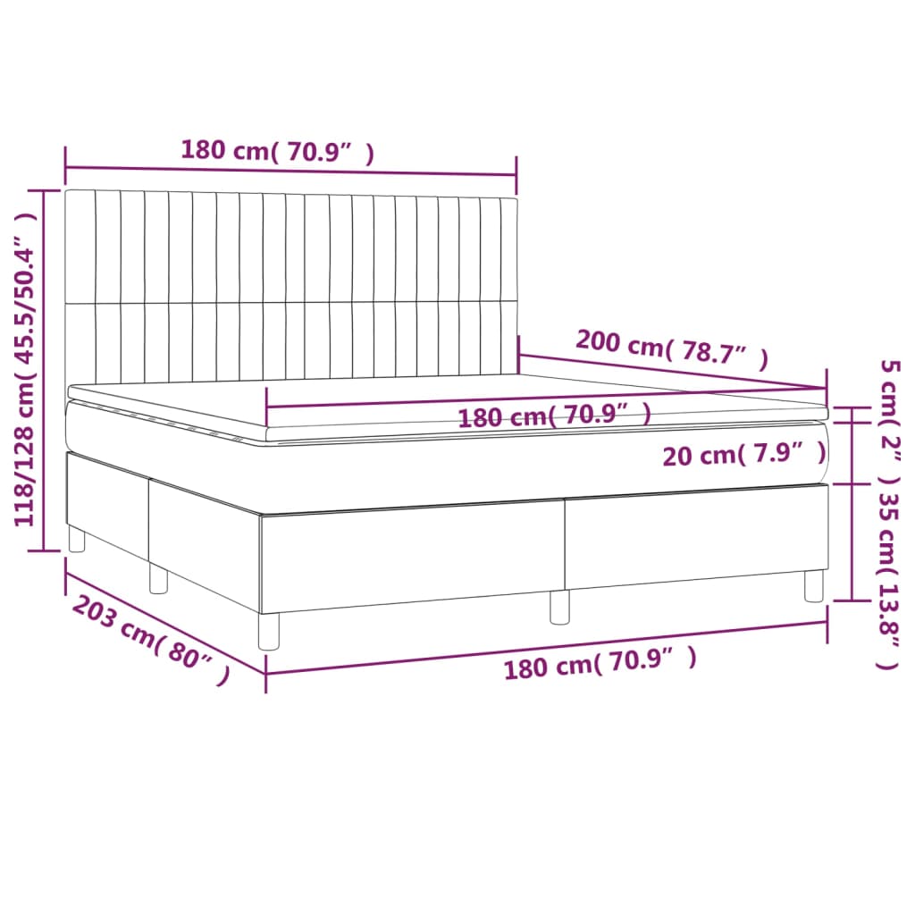 vidaXL Cama box spring colchón luces LED tela marrón oscuro 180x200cm