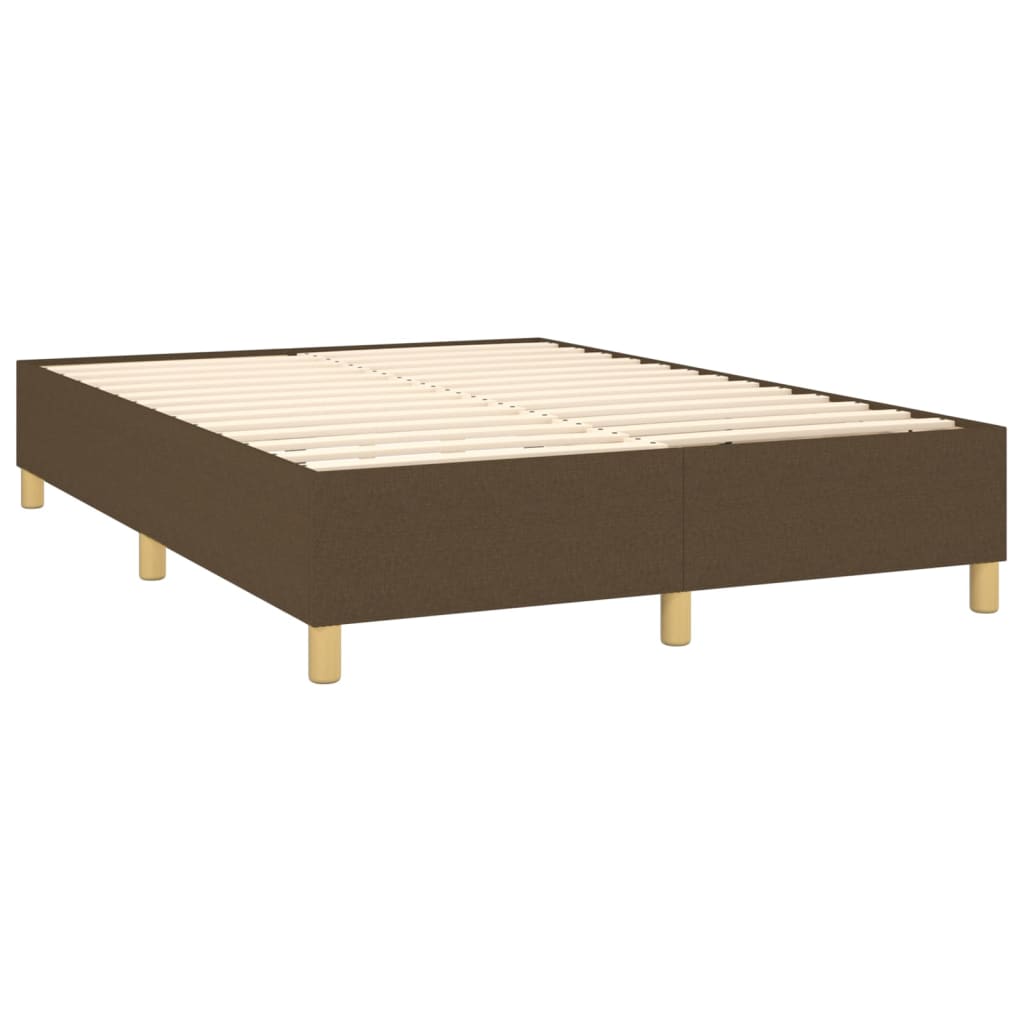 vidaXL Cama box spring colchón luces LED tela marrón oscuro 140x200cm