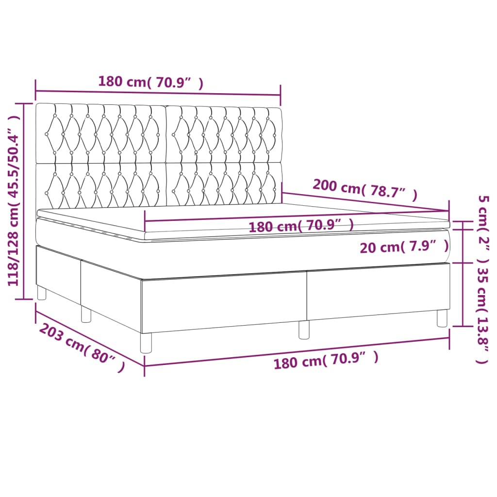 vidaXL Cama box spring colchón luces LED tela marrón oscuro 180x200cm