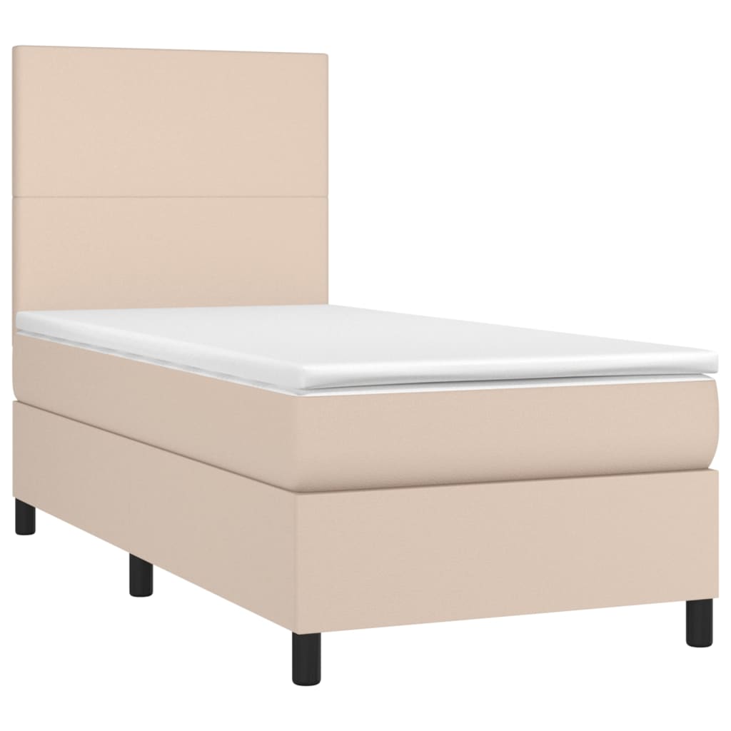 vidaXL Cama box spring colchón LED cuero sintético capuchino 90x200 cm