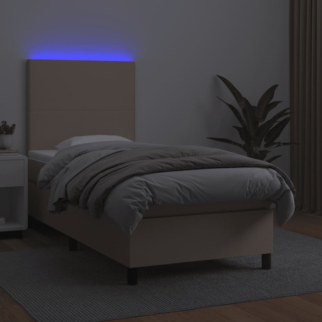 vidaXL Cama box spring colchón LED cuero sintético capuchino 90x200 cm